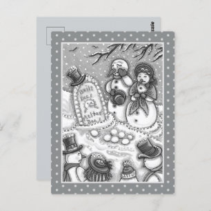 SNOWMAN CEMETERY, MELTED BEFORE HIS TIME, MOURNERS POSTCARD