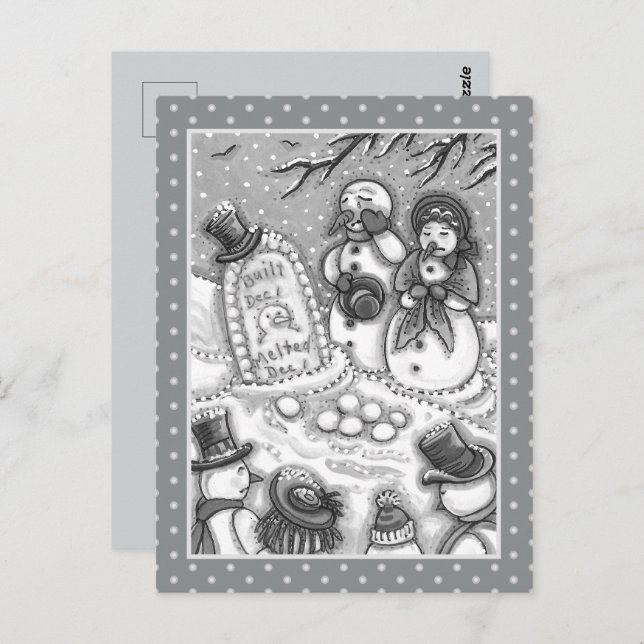 SNOWMAN CEMETERY, MELTED BEFORE HIS TIME, MOURNERS POSTCARD (Front/Back)