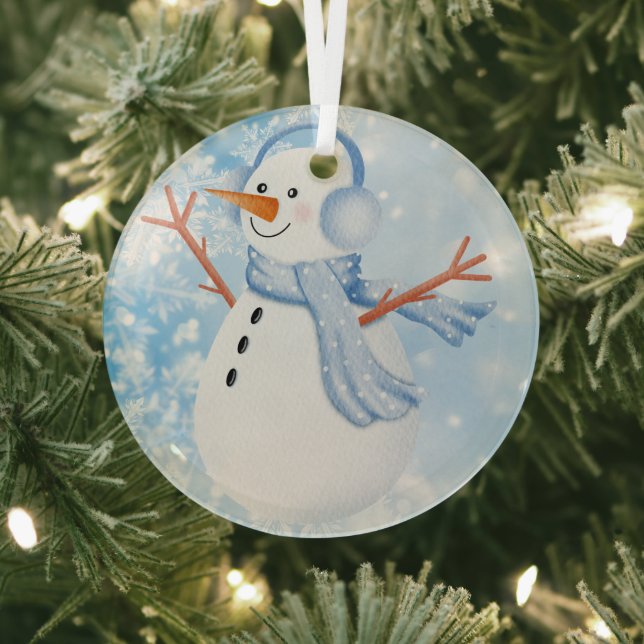 Snowman Ceramic Round Ornament (Insitu)