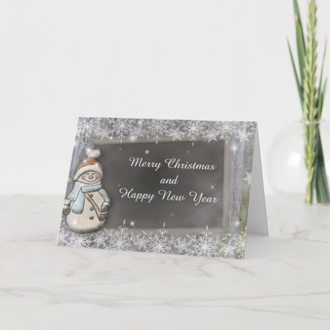 Snowman Chalkboard New Year Christmas Card (Front)