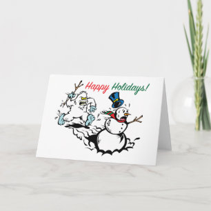 Snowman Chase Happy Holidays Greeting Card