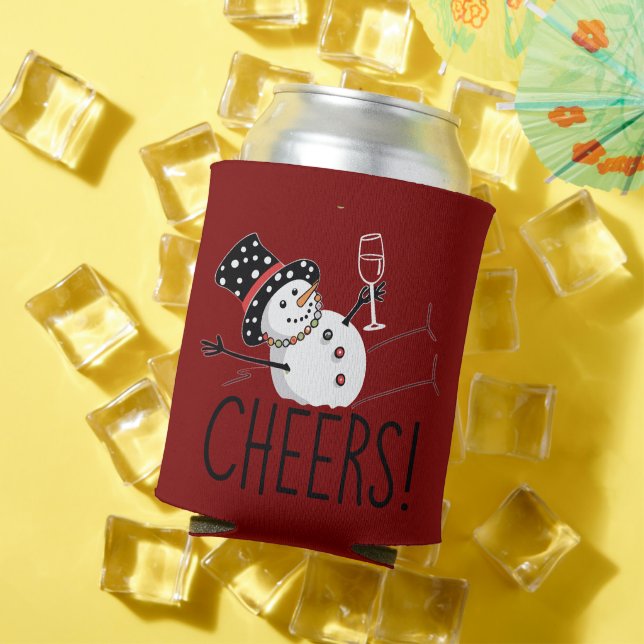 Snowman Cheers Wine Christmas Funny Xmas Winter  Can Cooler (In Situ Summer)
