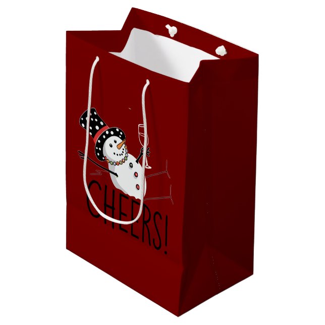 Snowman Cheers Wine Christmas Funny Xmas Winter  Medium Gift Bag (Front Angled)
