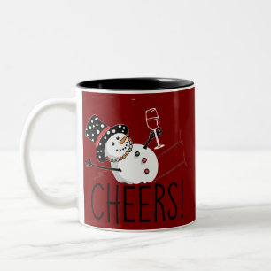 Snowman Cheers Wine Christmas Funny Xmas Winter Two-Tone Coffee Mug