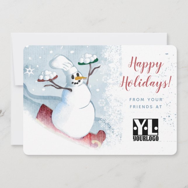 Snowman chef caterer restaurant culinary Christmas Holiday Card (Front)