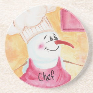 Snowman Chef in Apron & Chef's Hat Coaster