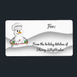 Snowman chef serving snowballs from the kitchen of<br><div class="desc">Snowman chef wearing a chef's hat and serving up a plate of snowballs on this "from the kitchen of" Christmas to-from sticker or label for gifting your list with homemade foods,  sweets,  and treats.</div>