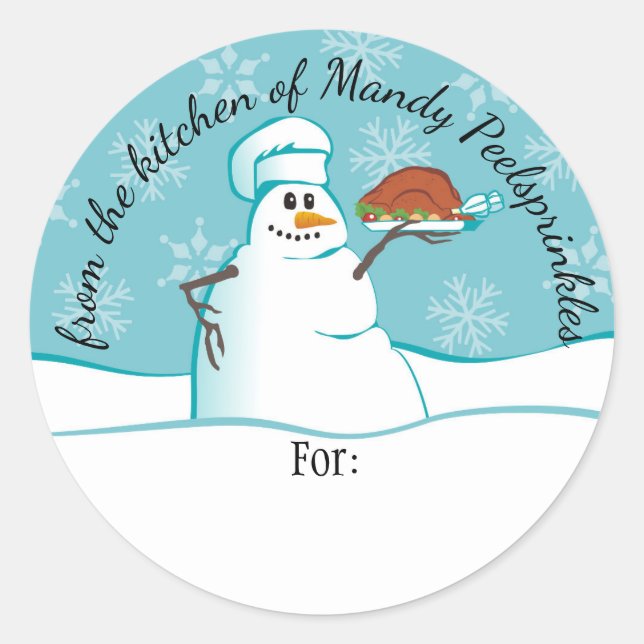Snowman chef turkey from the kitchen of food classic round sticker (Front)