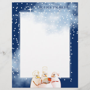 Snowman chefs Christmas holiday menu letterhead