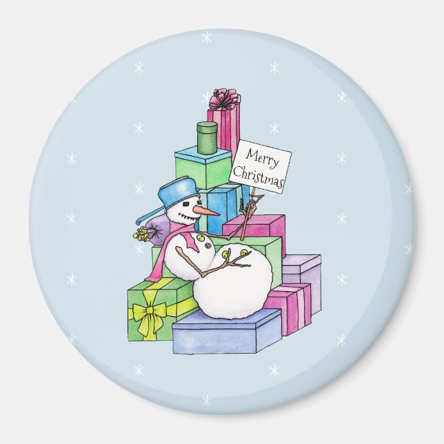 Snowman chilling on presents magnet (Front)