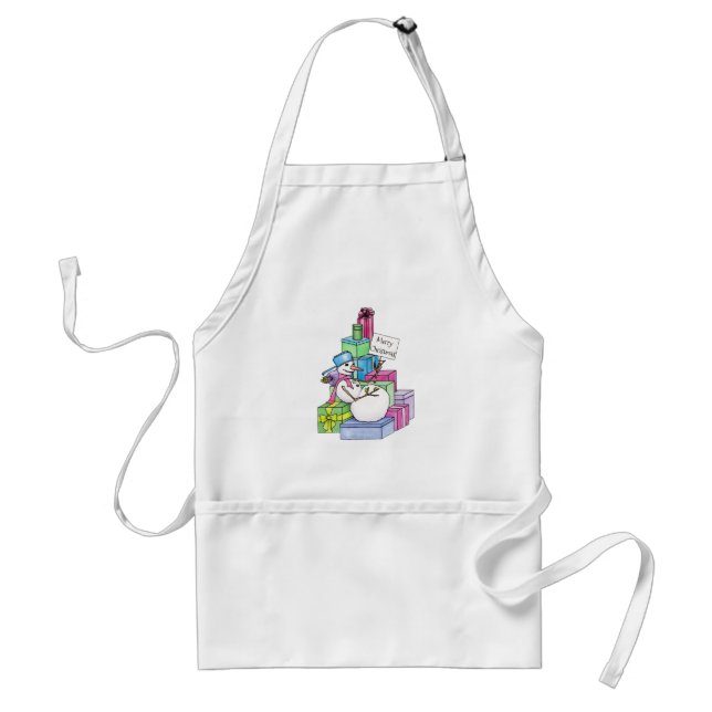 Snowman chilling on presents standard apron (Front)