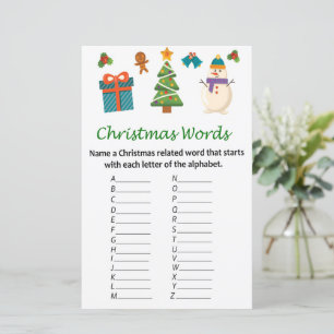 Snowman christmas alphabet words game
