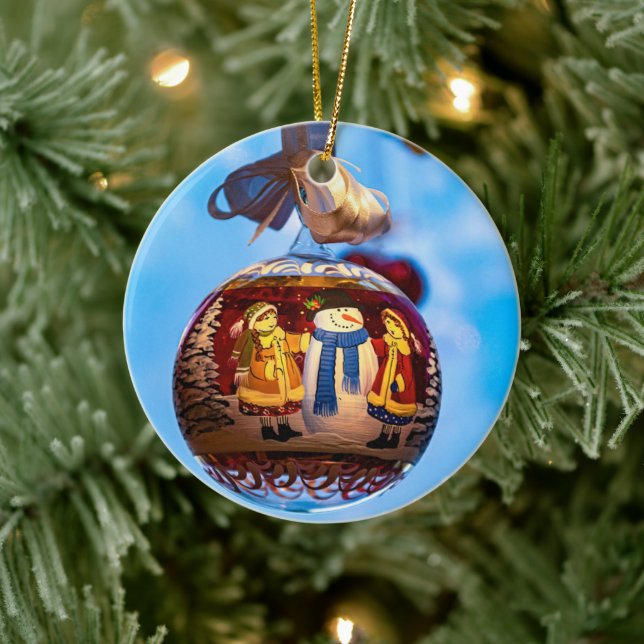 Snowman Christmas Ball Ceramic Tree Decoration (Tree)