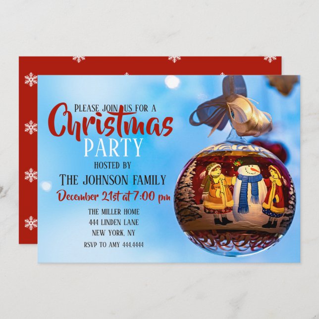 Snowman Christmas Ball       Invitation (Front/Back)