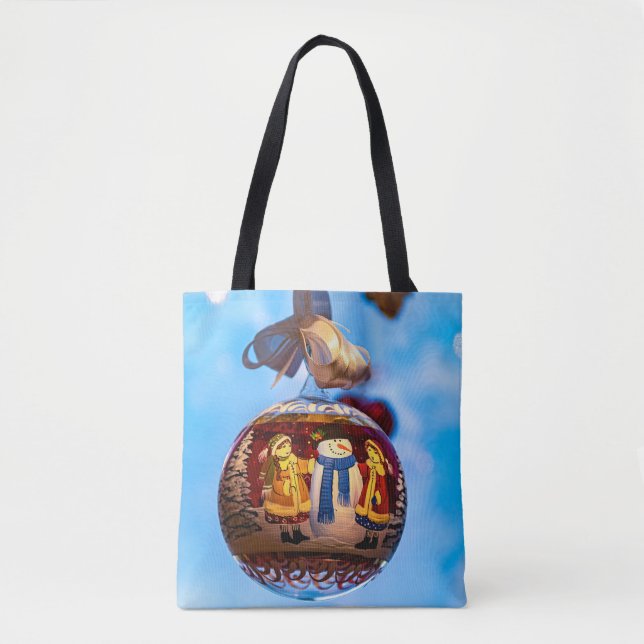 Snowman Christmas Ball Tote Bag (Front)