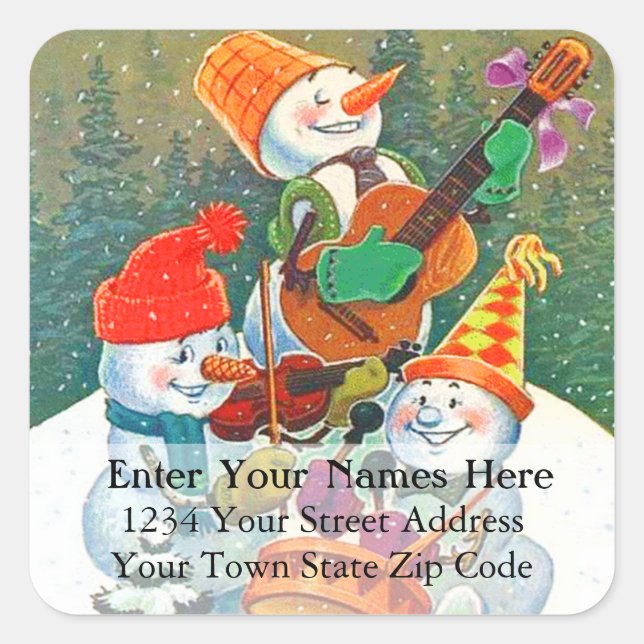 Snowman Christmas Band Vintage Address Label (Front)