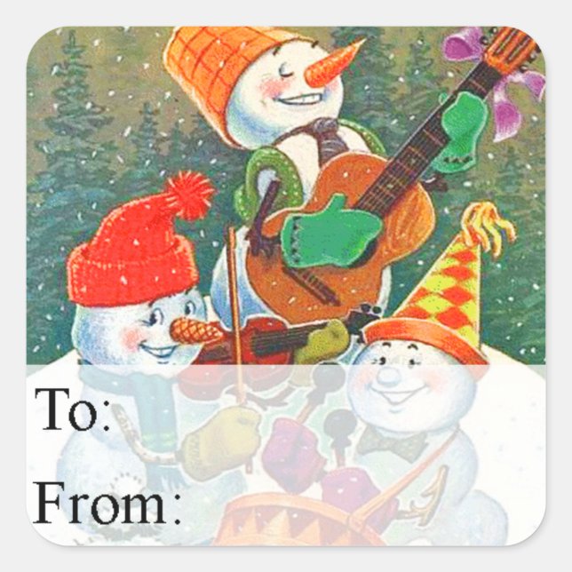 Snowman Christmas Band Vintage Gift Tag (Front)