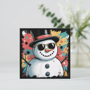 Snowman Christmas Brushstroke Splatter Cool Winter Holiday Card