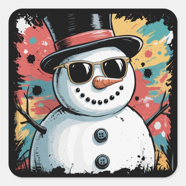 Snowman Christmas Brushstroke Splatter Cool Winter Square Sticker (Front)