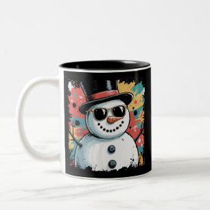 Snowman Christmas Brushstroke Splatter Cool Winter Two-Tone Coffee Mug
