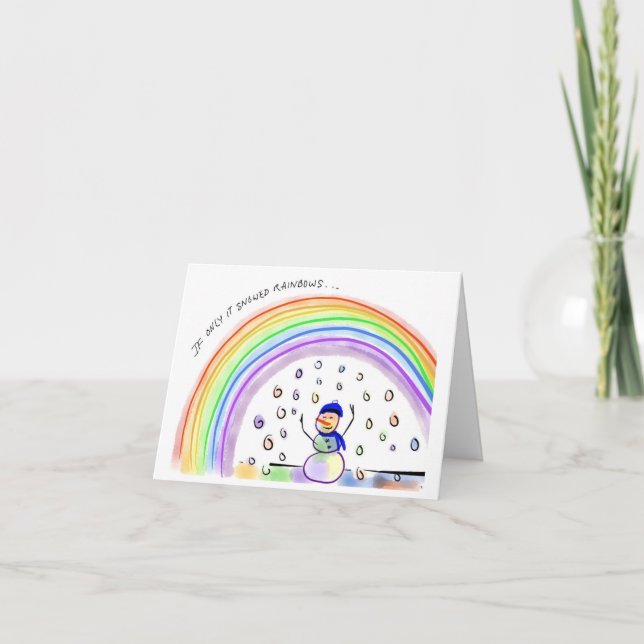 Snowman Christmas card- snowing rainbows Holiday Card (Front)