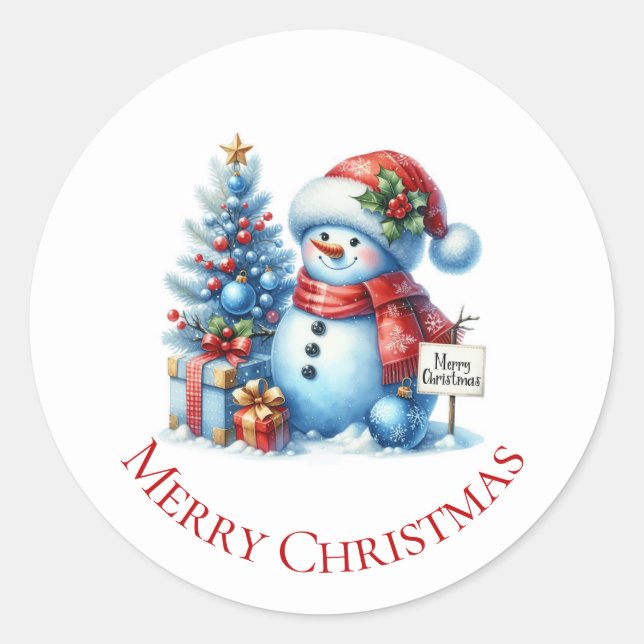 Snowman Christmas Classic Round Sticker (Front)