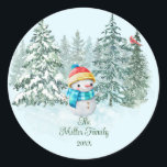 Snowman Christmas Classic Round Sticker<br><div class="desc">Get these handy Snowman Christmas Classic Round Stickers and add your family or favourite name and year! The perfect addition to your Christmas Holiday stationery! Exclusive from Up On the Mountain.</div>