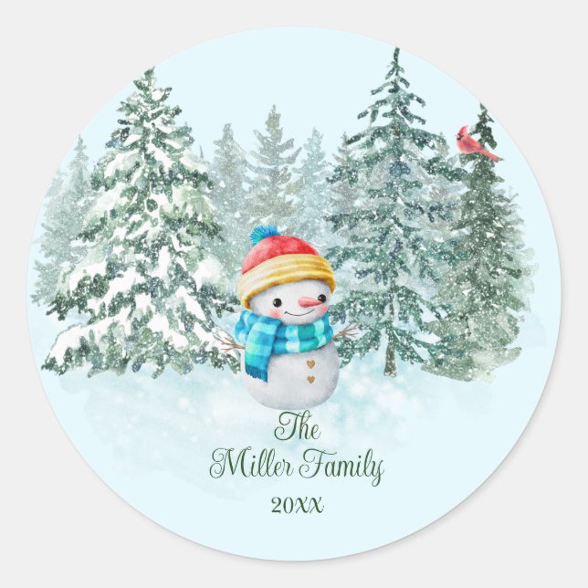 Snowman Christmas Classic Round Sticker (Front)