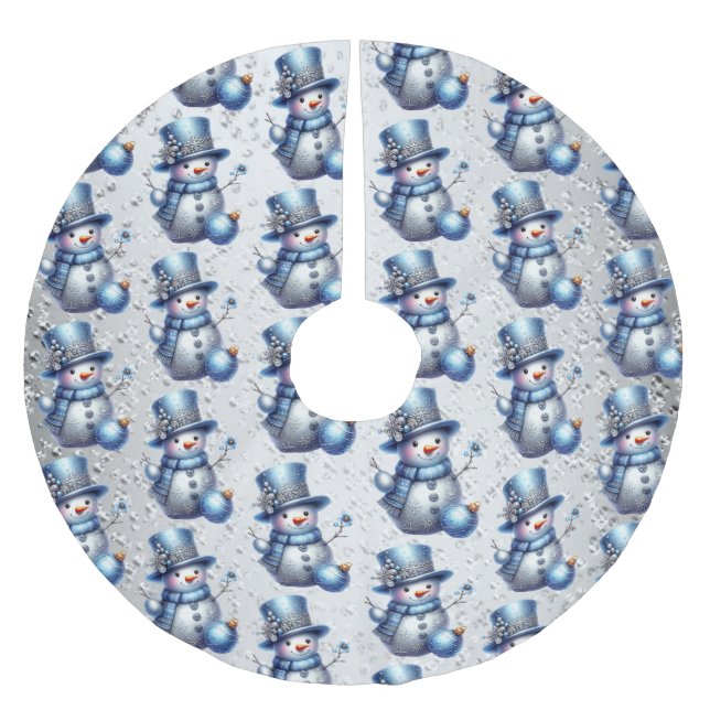Snowman Christmas Elegant Winter Holidays Brushed Polyester Tree Skirt (Front)