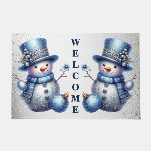 Snowman Christmas Elegant Winter Holidays Doormat (Front)