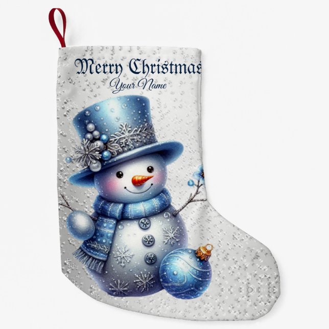 Snowman Christmas Elegant Winter Holidays Small Christmas Stocking (Front)