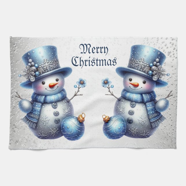 Snowman Christmas Elegant Winter Holidays Tea Towel (Horizontal)