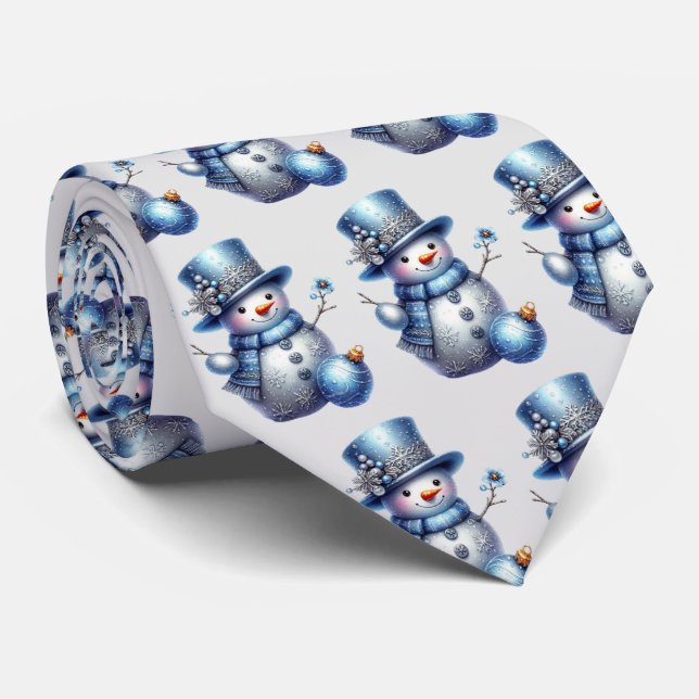 Snowman Christmas Elegant Winter Holidays Tie (Rolled)
