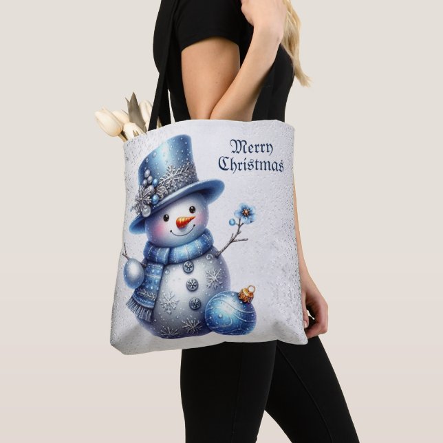 Snowman Christmas Elegant Winter Holidays Tote Bag (Close Up)