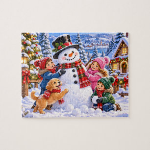 Snowman Christmas Family Party Jigsaw Puzzle