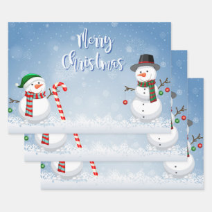Snowman Christmas Festive Holiday Gift Wrapping Paper Sheet