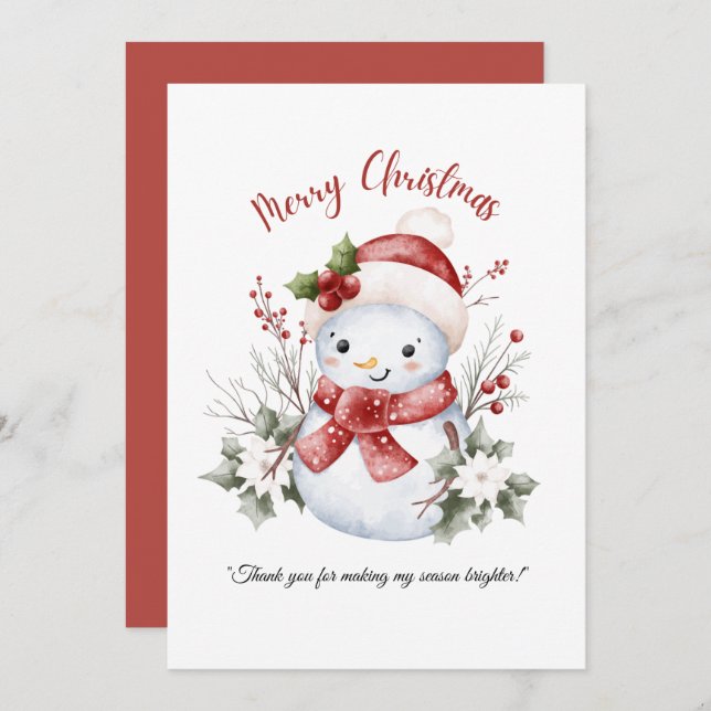 Snowman Christmas Flat Thank You Card (Front/Back)