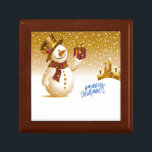 Snowman Christmas Gift Box<br><div class="desc">Gold glitter snowman with hat and the words Merry Christmas</div>