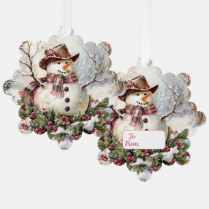 Snowman Christmas Gift Tag with Holly  Tree Decoration Card