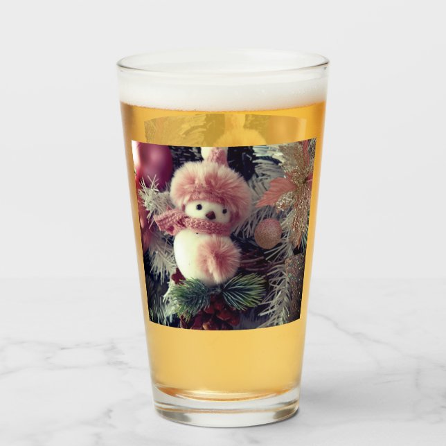 Snowman Christmas Glass Cup –  Winter Drinkware (Front Filled)