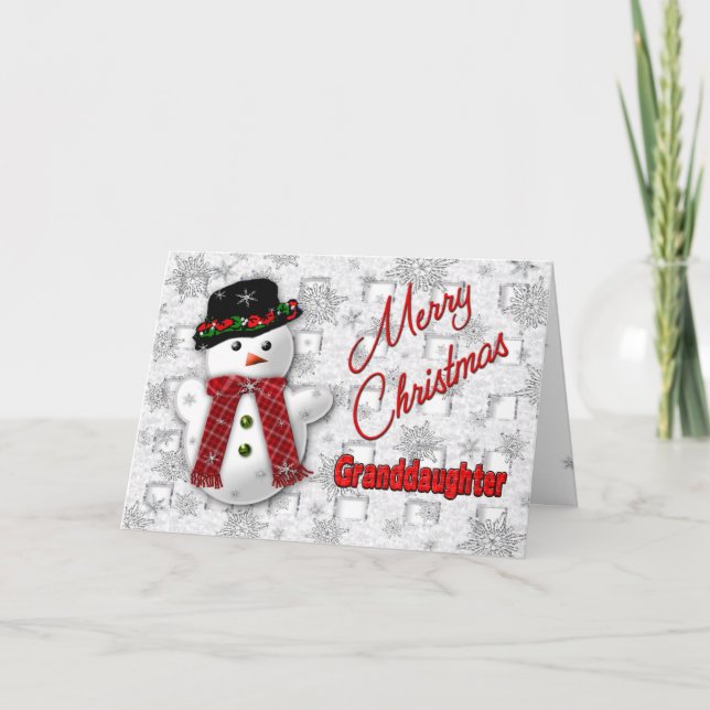 Snowman Christmas Greeting - Granddaughter Holiday Card (Front)