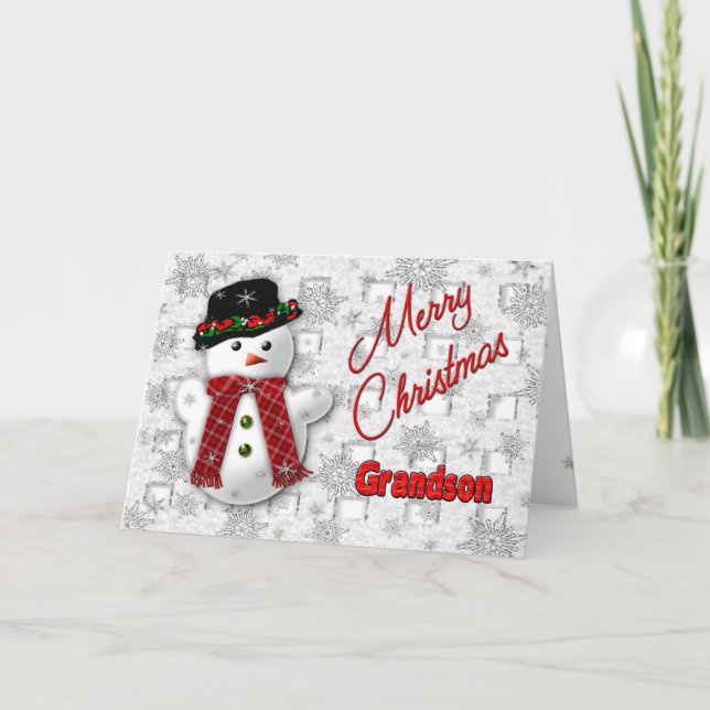 Snowman Christmas Greeting - Grandson Holiday Card (Front)