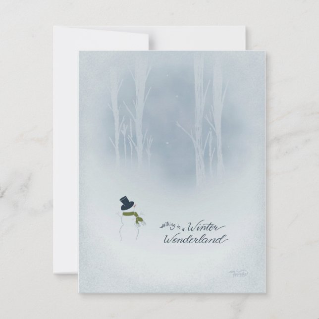 Snowman Christmas Greetings Walk In The SnowyWoods Holiday Card (Front)