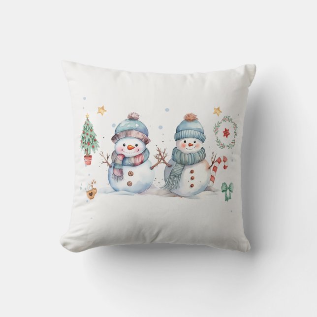 Snowman Christmas Holiday Cushion (Front)