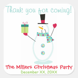 Snowman Christmas Holiday Party Favour Square Sticker