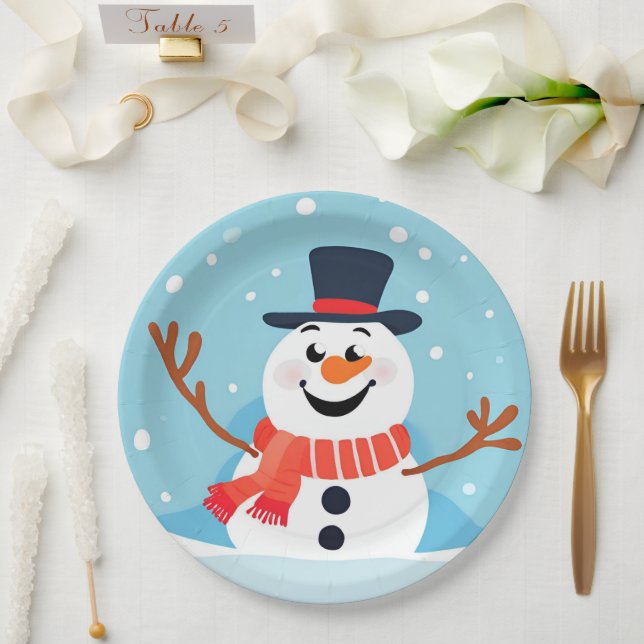 Snowman Christmas Holiday Party Paper Plate (Wedding)