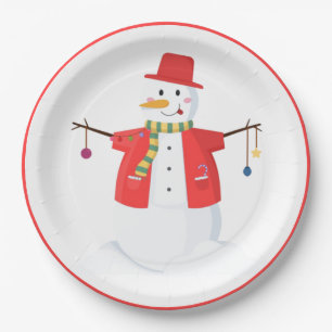 Snowman Christmas Holiday Seasonal Festive Cute Paper Plate