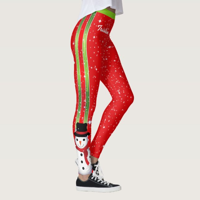 Snowman Christmas Holidays with Your Name Leggings (Right)
