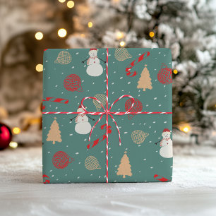 Snowman & Christmas Icons Pattern- Playful Holiday Wrapping Paper
