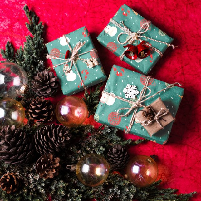 Snowman & Christmas Icons Pattern- Playful Holiday Wrapping Paper Sheet (Creator Uploaded)